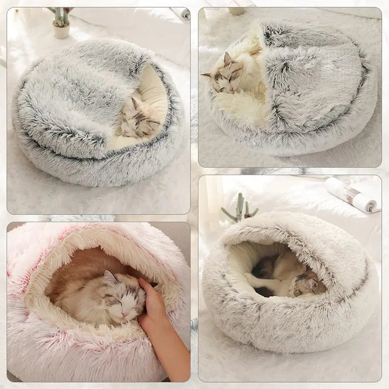Matelas Rond en Peluche avec Couverture Intégrée