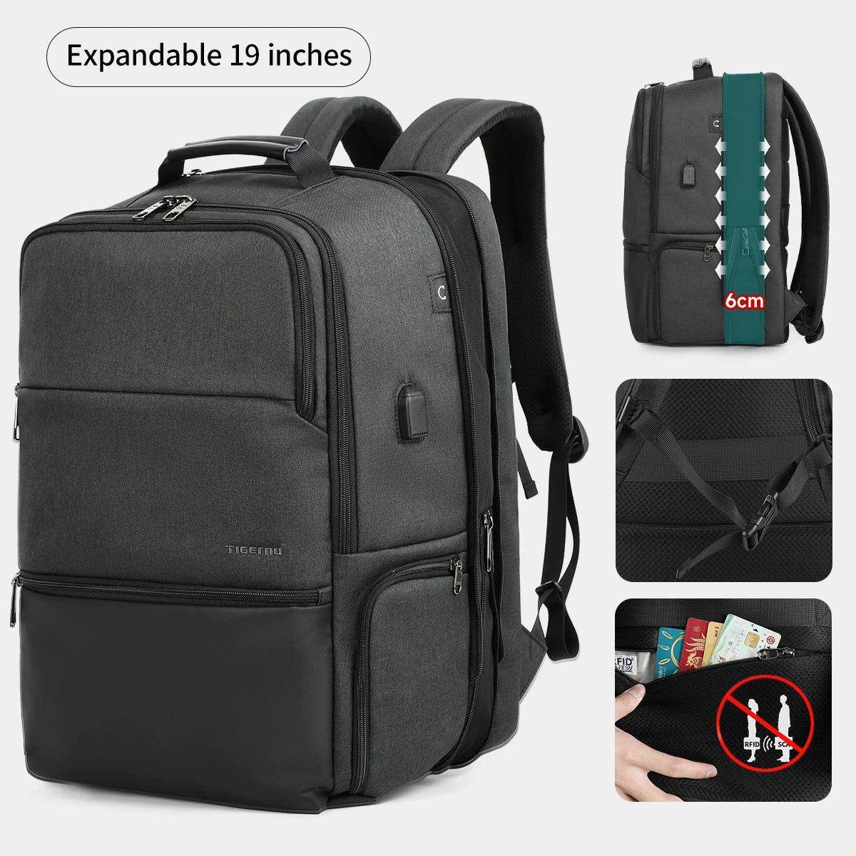 Sac à Dos Tigernu Haute Sécurité – PC 15.6 à 19 Pouces