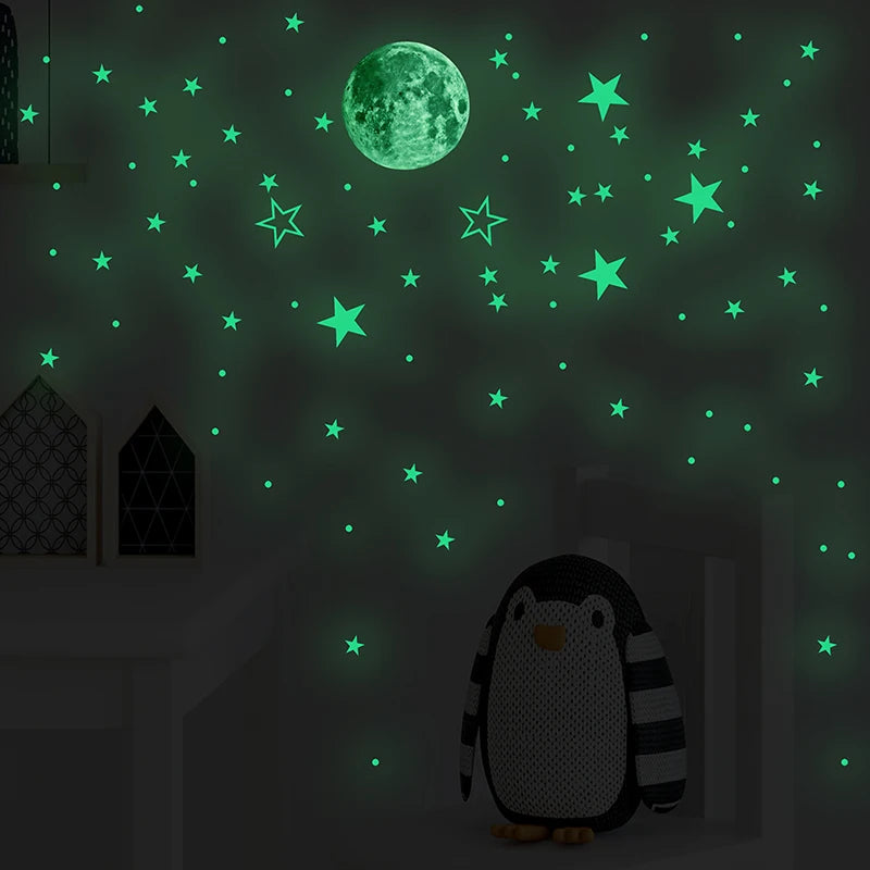 Set de 127 Autocollants Muraux Lumineux Étoiles et Lune