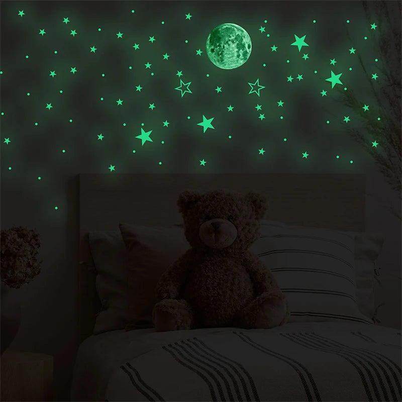 Set de 127 Autocollants Muraux Lumineux Étoiles et Lune