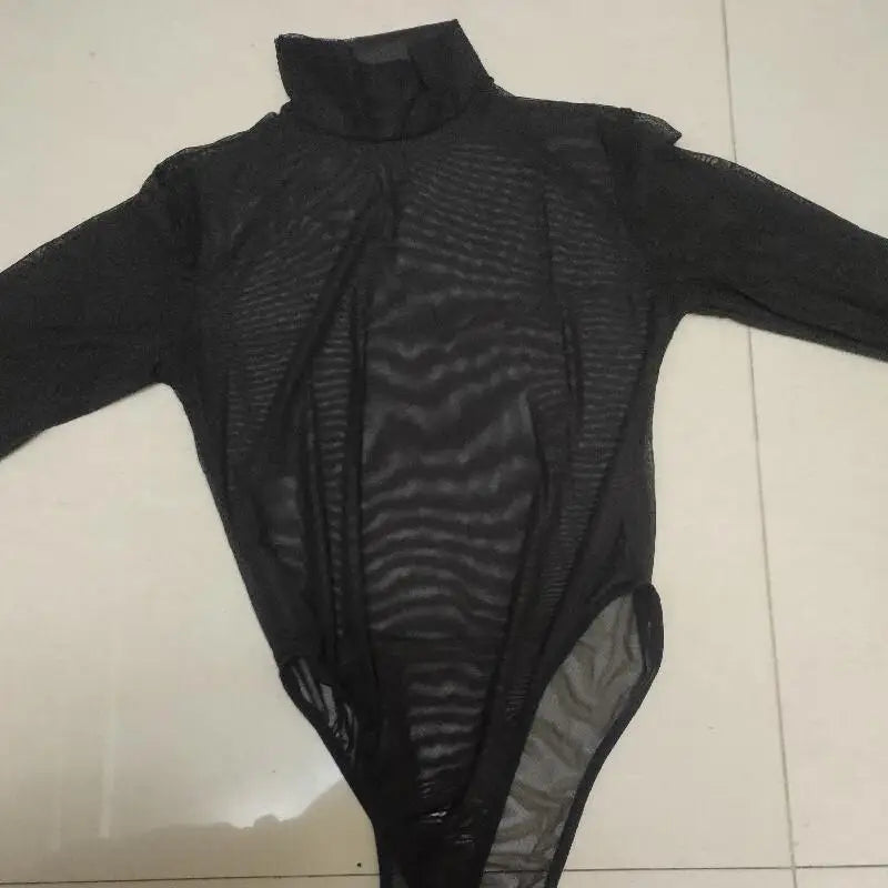Body Transparent Noir Manches Longues