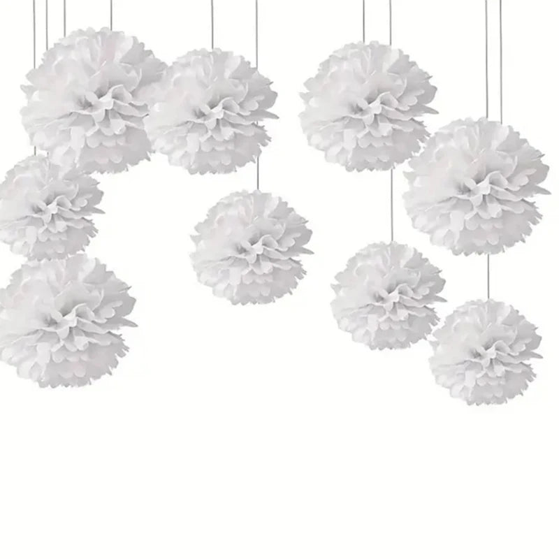 Lot de 9 Boules de Fleurs en Papier Blanc