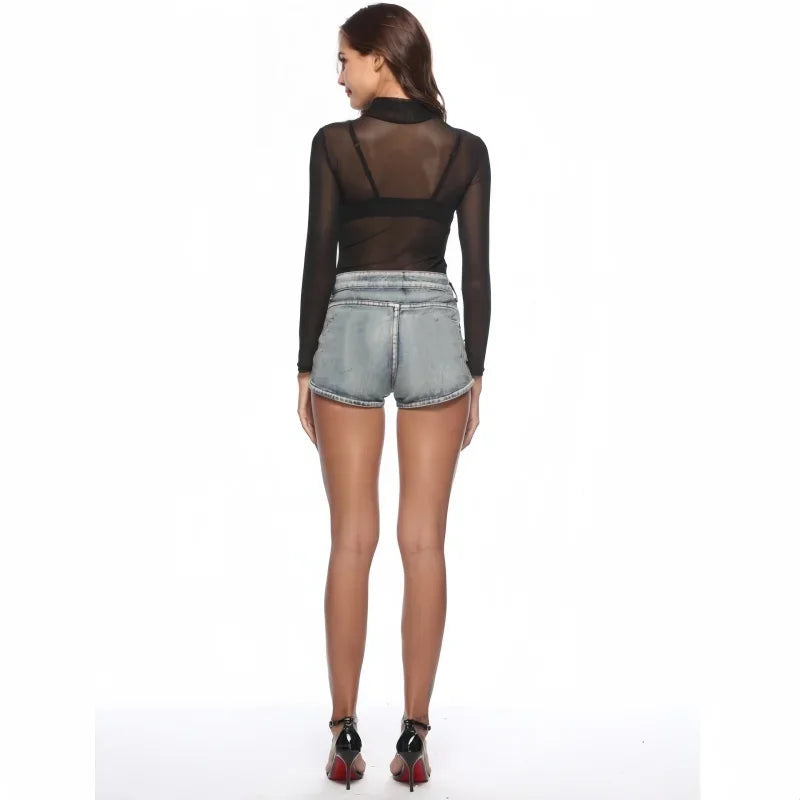 Body Transparent Noir Manches Longues