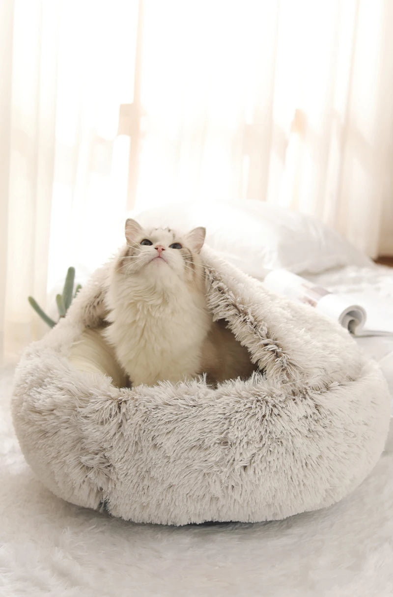 Matelas Rond en Peluche avec Couverture Intégrée