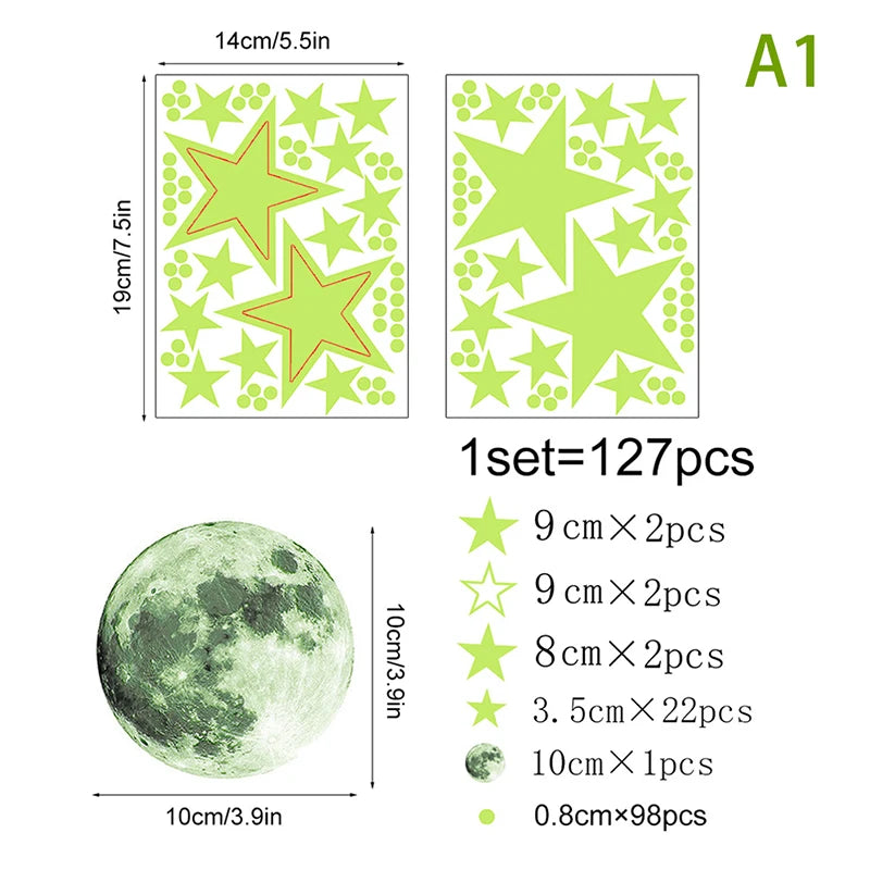 Set de 127 Autocollants Muraux Lumineux Étoiles et Lune