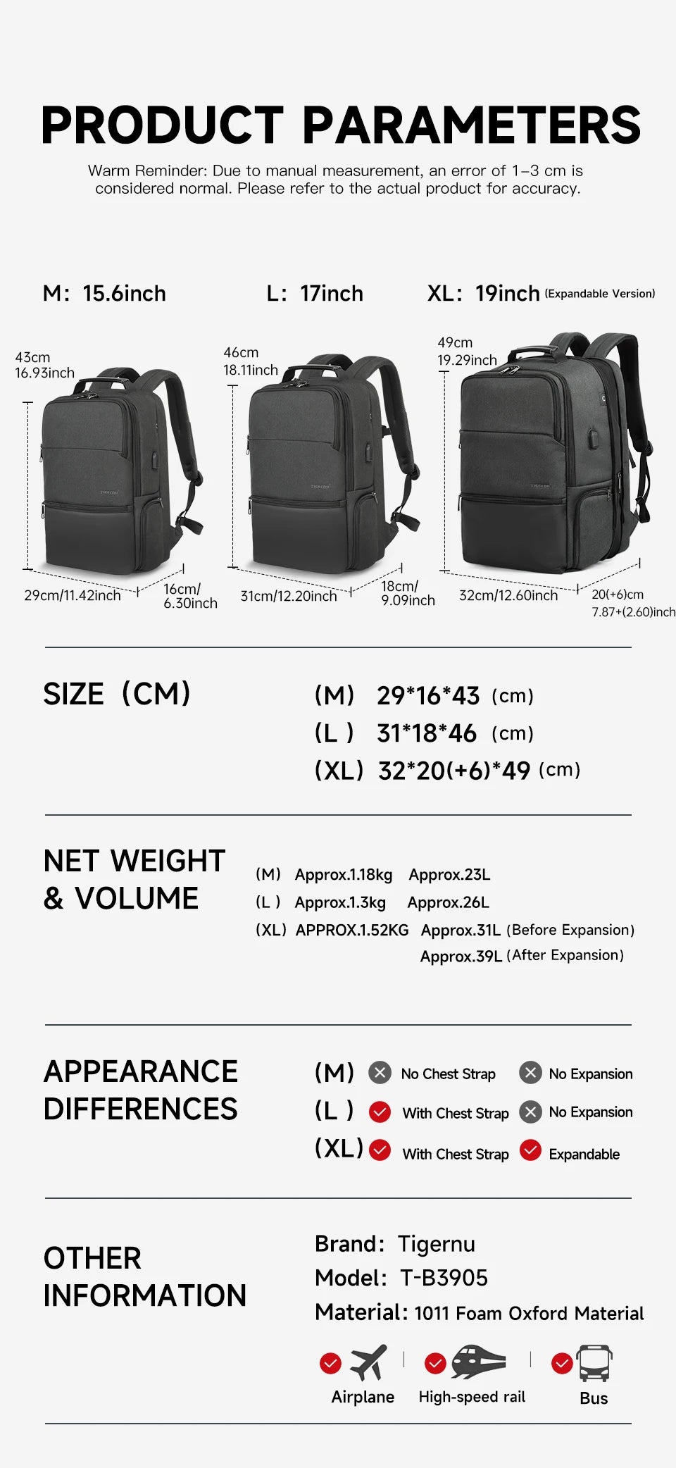 Sac à Dos Tigernu Haute Sécurité – PC 15.6 à 19 Pouces