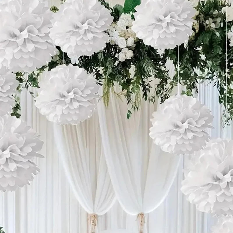 Lot de 9 Boules de Fleurs en Papier Blanc