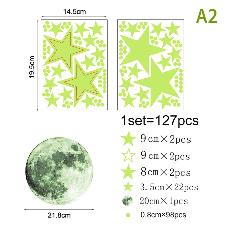 Set de 127 Autocollants Muraux Lumineux Étoiles et Lune