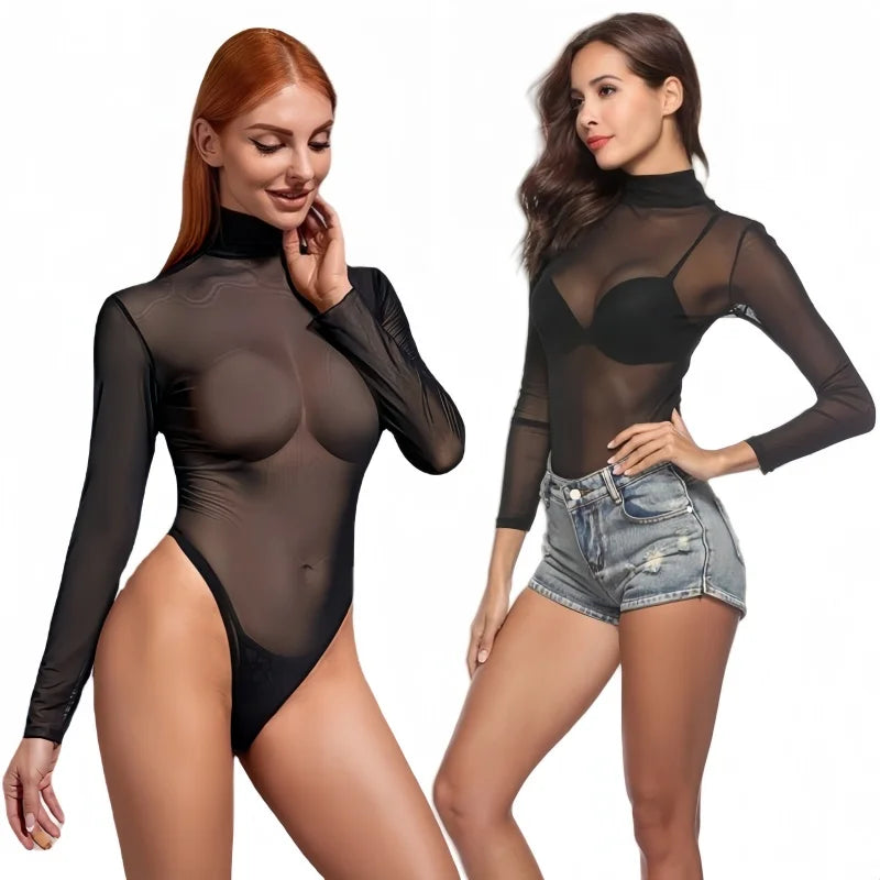 Body Transparent Noir Manches Longues