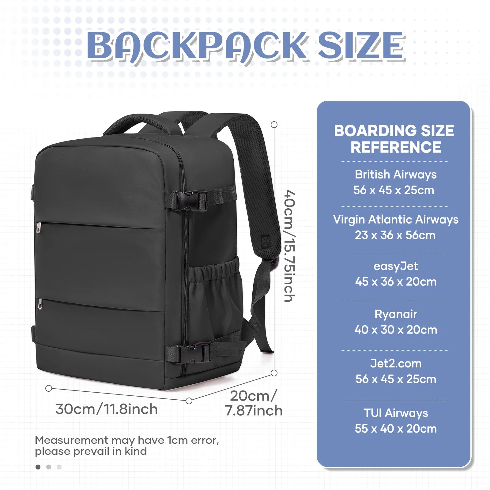 Sac à Dos Ryanair 40x30x20 avec Compression Sous Vide