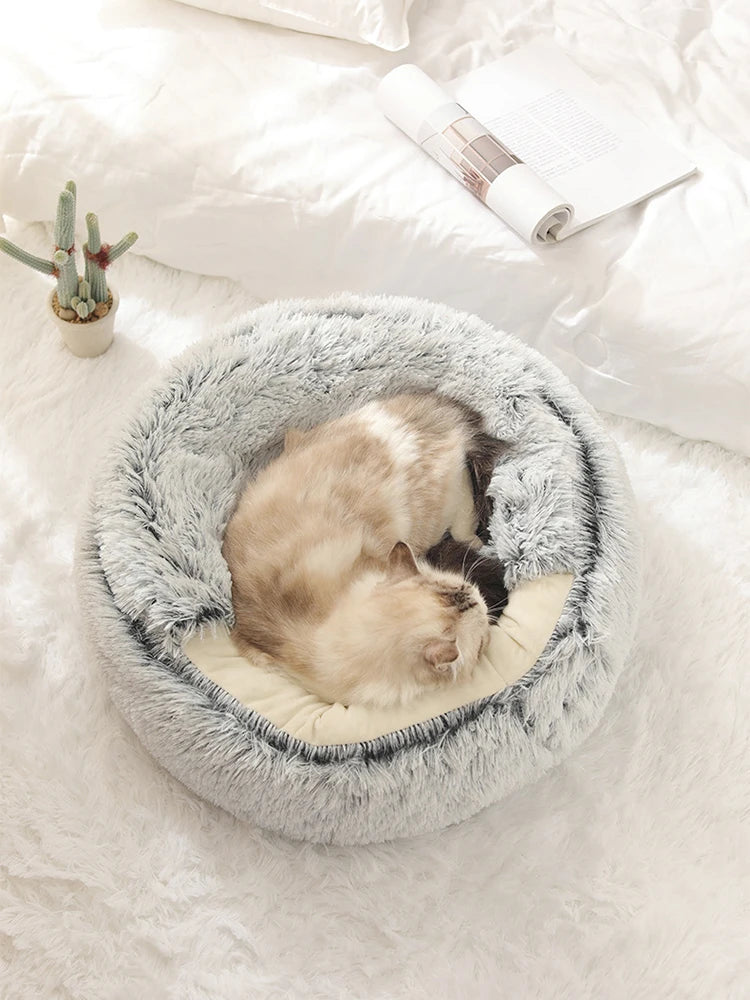 Matelas Rond en Peluche avec Couverture Intégrée