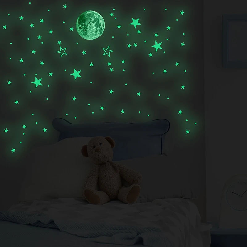 Set de 127 Autocollants Muraux Lumineux Étoiles et Lune