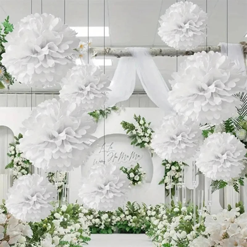 Lot de 9 Boules de Fleurs en Papier Blanc