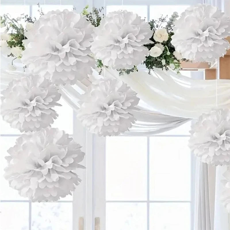 Lot de 9 Boules de Fleurs en Papier Blanc
