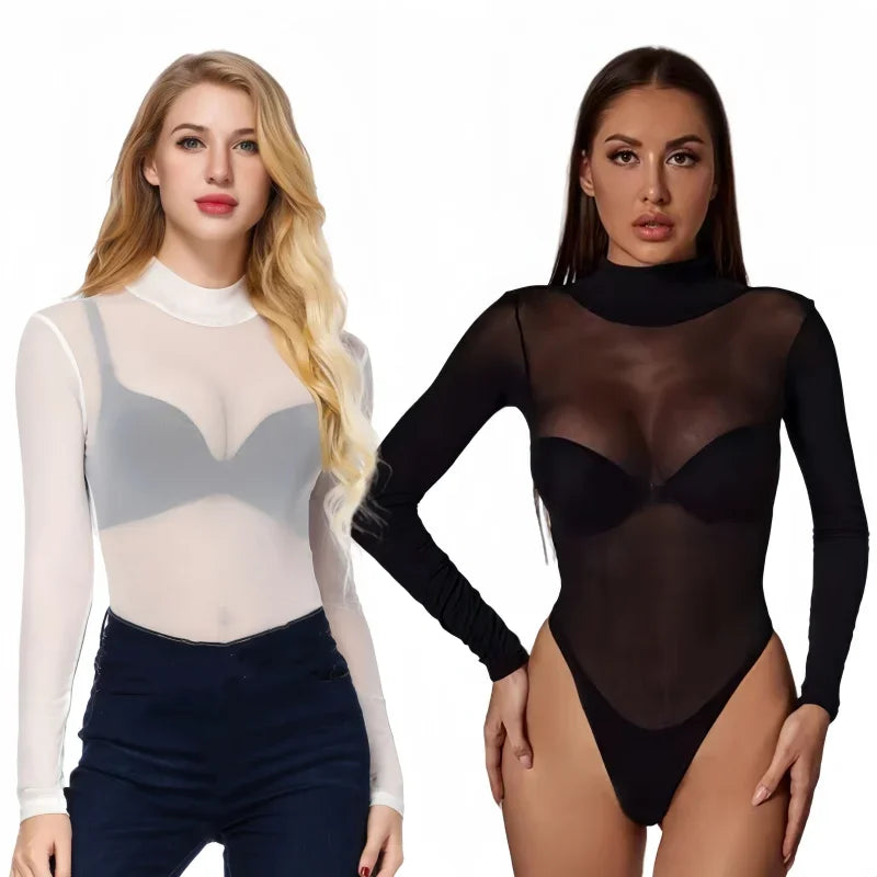 Body Transparent Noir Manches Longues