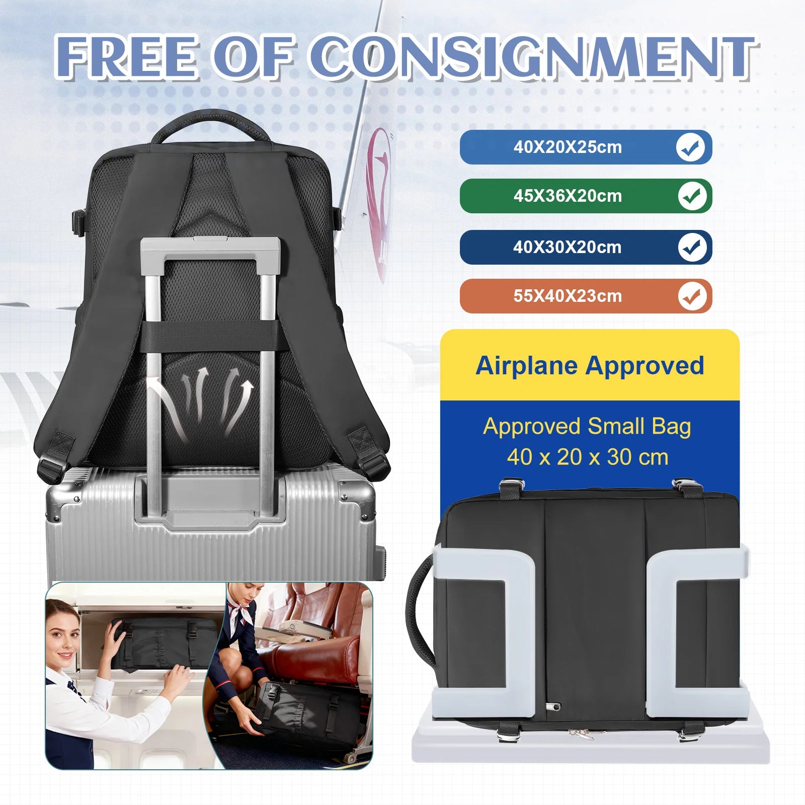 Sac à Dos Ryanair 40x30x20 avec Compression Sous Vide