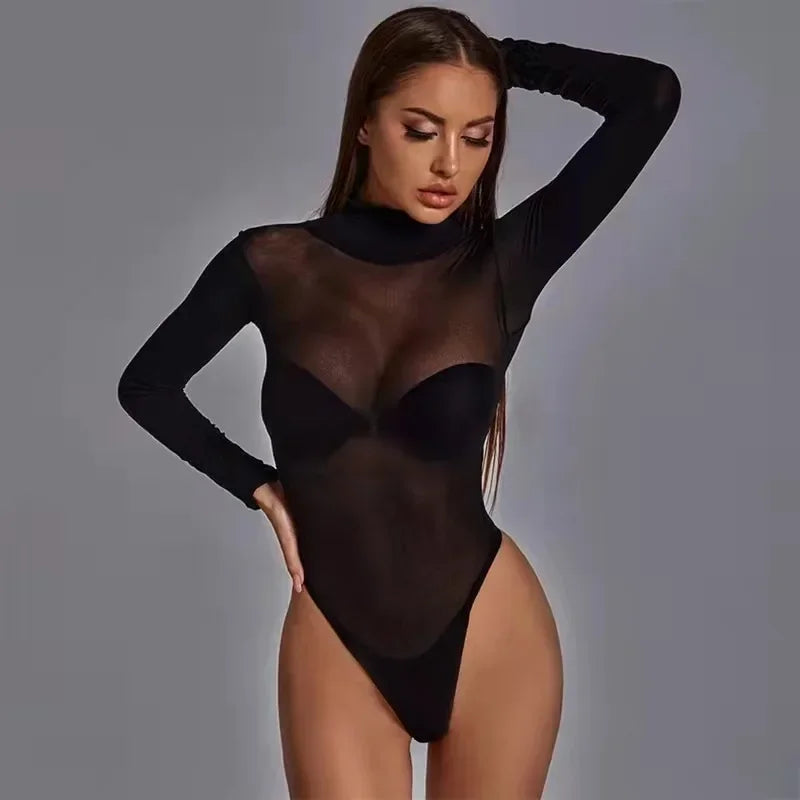 Body Transparent Noir Manches Longues