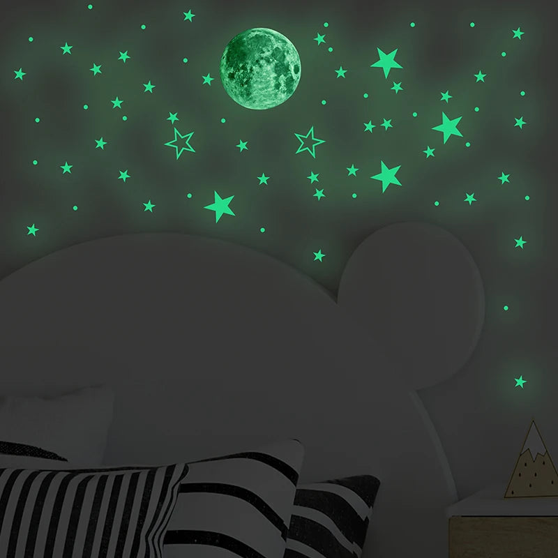 Set de 127 Autocollants Muraux Lumineux Étoiles et Lune