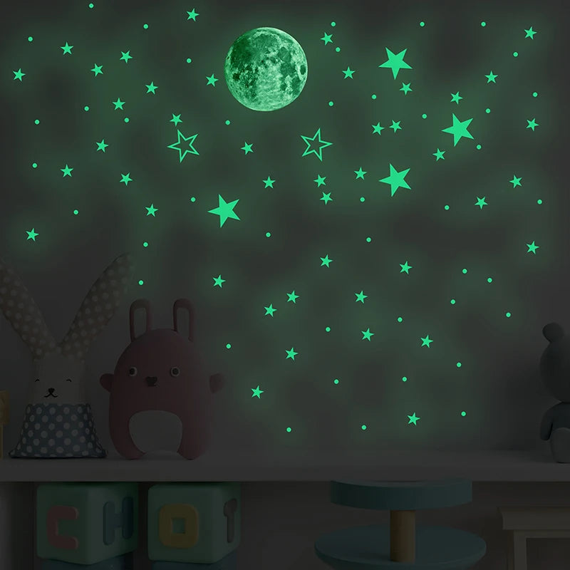 Set de 127 Autocollants Muraux Lumineux Étoiles et Lune